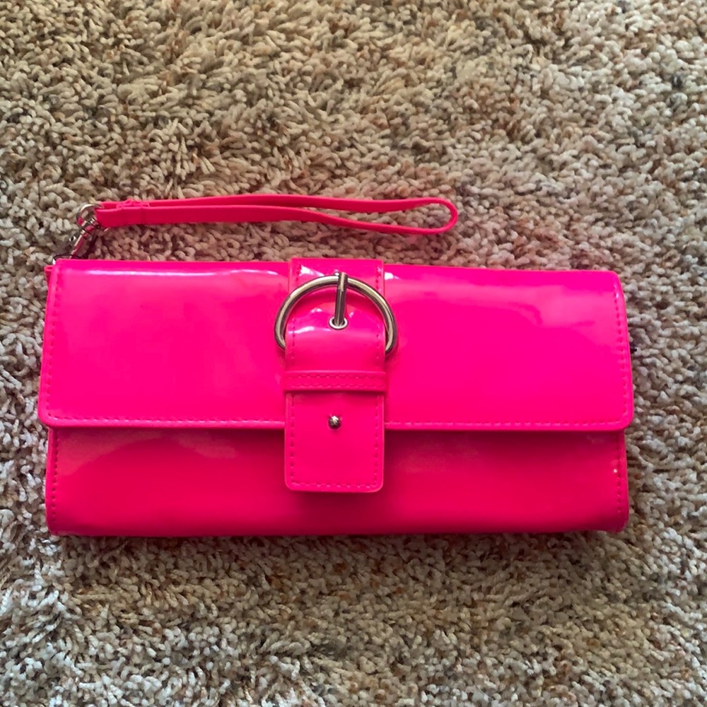 Bright pink faux leather poppie jones clutch